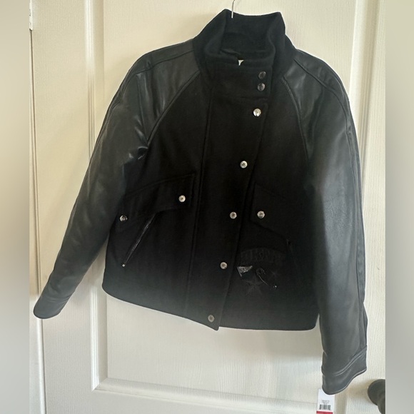 Dkny Jackets & Blazers - NWT DKNY Black Leather Like Varsity Jacket. Size XS
